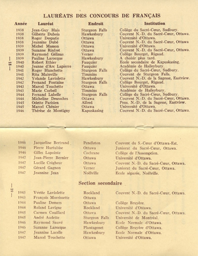 Liste des laur&eacute;ats des Concours de fran&ccedil;ais, 1938-1947