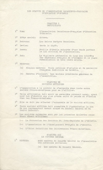 Statuts de l'Association canadienne-fran&ccedil;aise d'&eacute;ducation d'Ontario