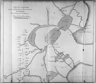 Reproduction de la Carte des d&eacute;couvertes qui ont &eacute;t&eacute; faites dans la partie occidentale du Canada par Jean-Jacques Bellin, 1752