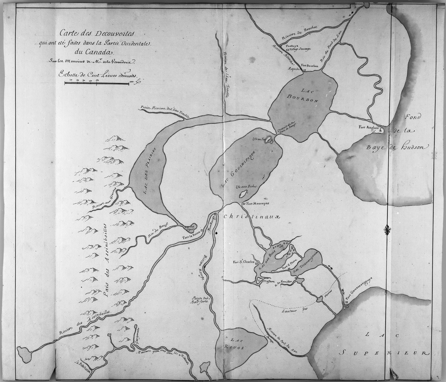 Reproduction de la Carte des d&eacute;couvertes qui ont &eacute;t&eacute; faites dans la partie occidentale du Canada par Jean-Jacques Bellin, 1752